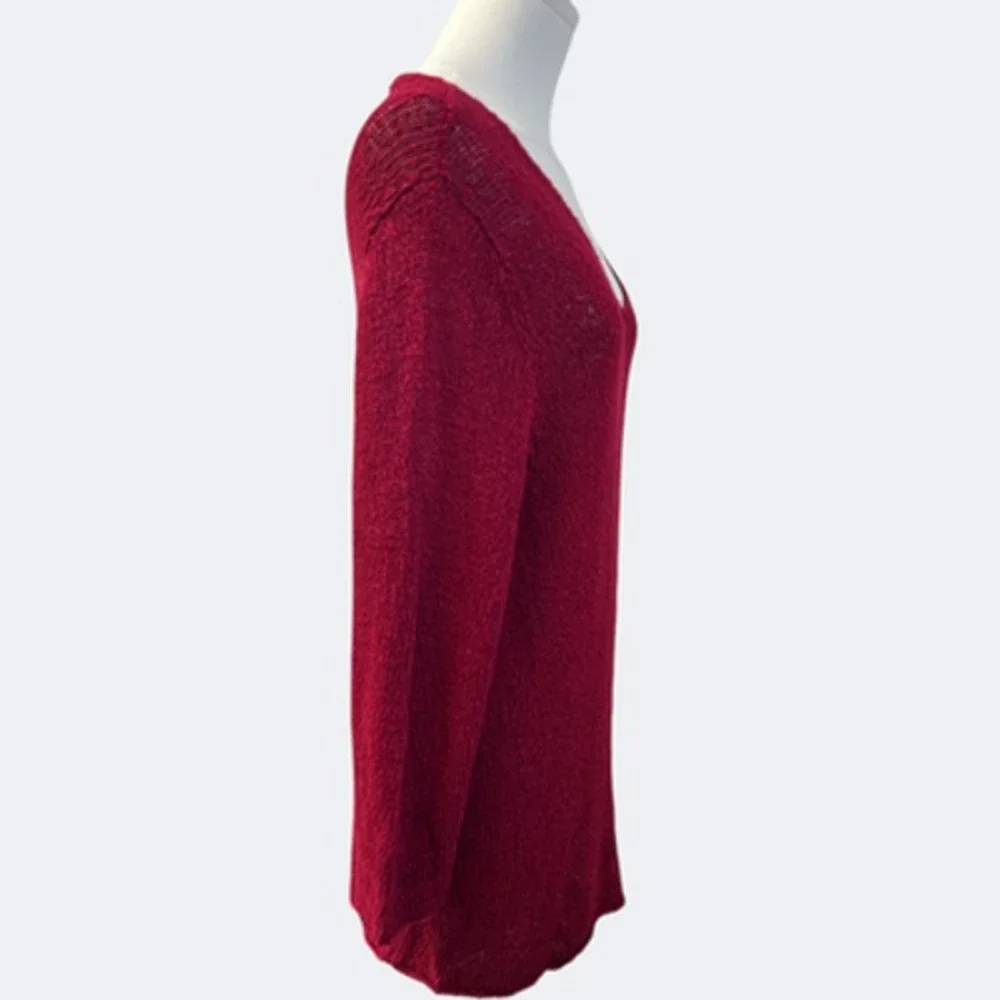 Eileen Fisher Sweater Women 2X Burgundy V Neck Knit Tunic Pullover Linen Viscose